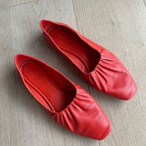 Vince Kali Ballet Flats, IT 38.5, US 8.5, Red Ruched Leather Shoes